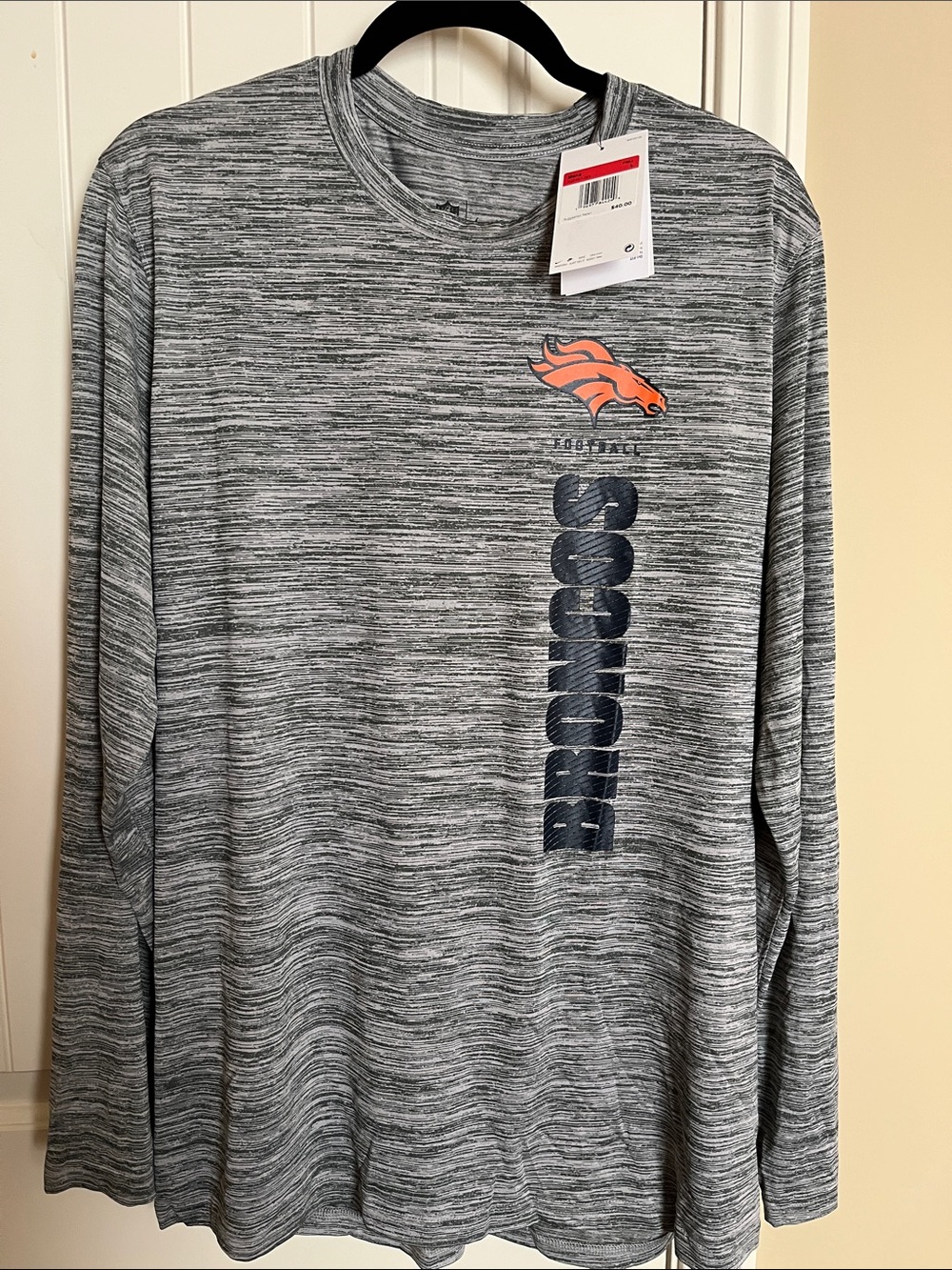 Denver Broncos Men’s Heather Gray Long-Sleeve Tee Nike Dry fit